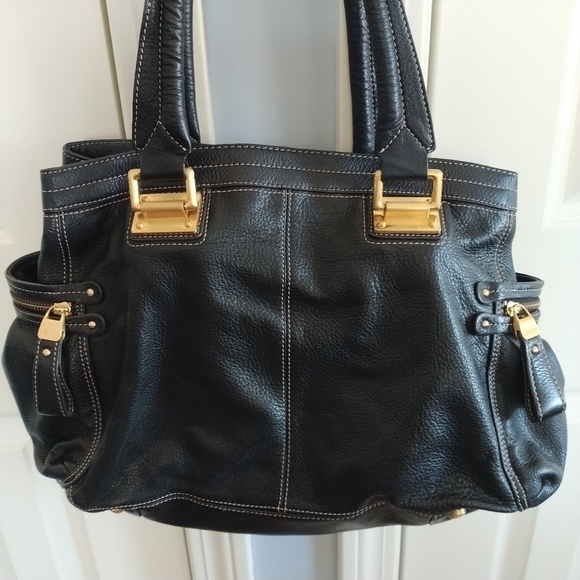 B Makowsky Black Pebble Leather Satchel Shoulder Bag - Picture 2 of 14